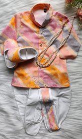 Infants soft Pastel Striped Dhoti Set - Chain and Shoes Included